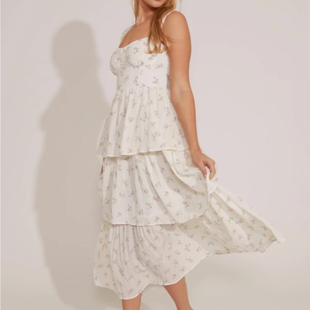 Floral Ruffle Wire Bone Midi Dress - NWT